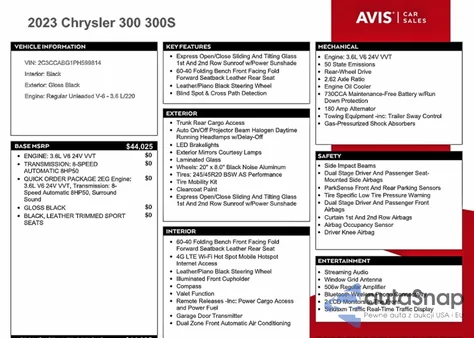2023 Chrysler 300 S from USA, damaged, VIN 2C3CCABG1PH599814